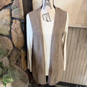 Lisa Rinna Collection Taupe Open-Front Knit Vest